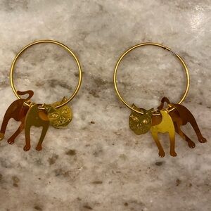 Unique gold hoop cat earrings VINTAGE